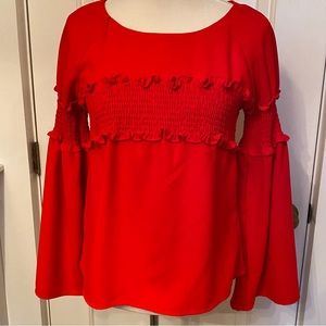 AMARYLLIS TOP BLOUSE RED RUCHED BUST SLEEVES WIDE BELL SIZE S